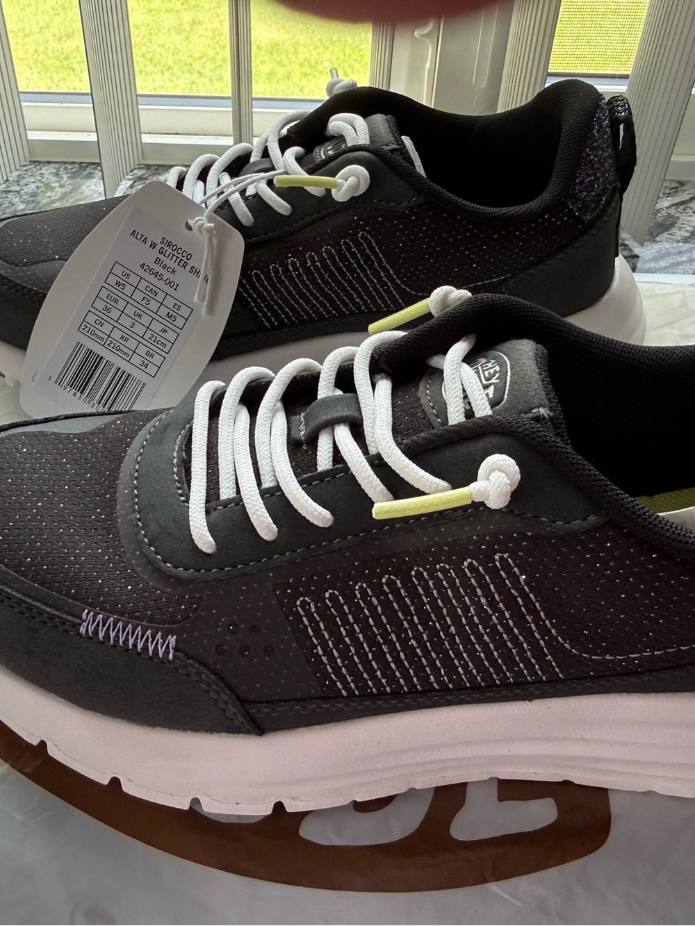 NWT Hey Dude Black Glitter Sirocco Alta W Sneaker with White Laces. - Picture 2 of 4